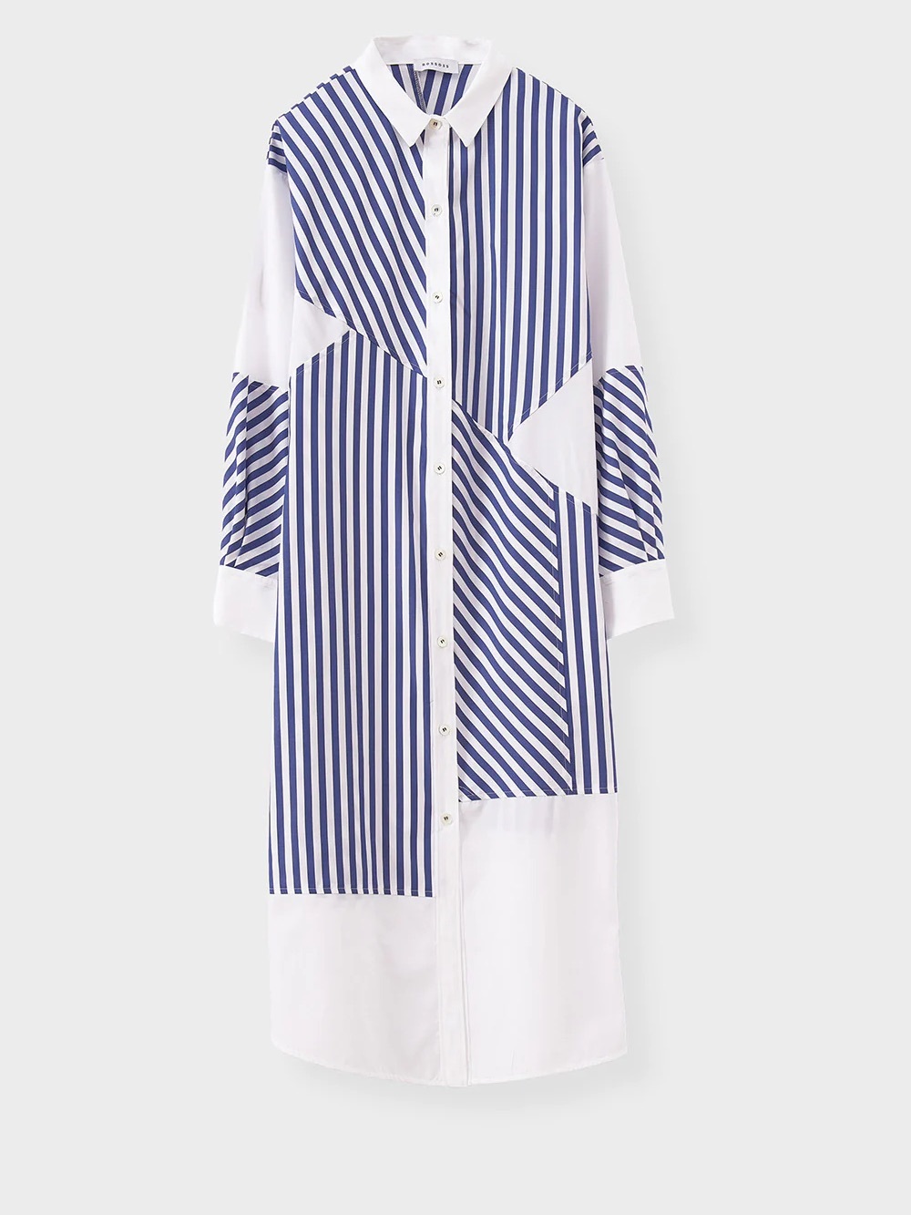 Rosso35 Patchwork Striped Shirt Dress - Navy + White Size 52
